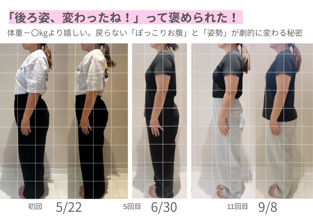 産後4年経って【ポッコリお腹、体型が戻らない】というお悩みがスッキリ解消!やればやるほど体重も落ちてきました!